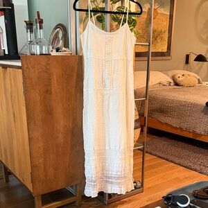 White Cotton Gauze & Lace Maxi Dress